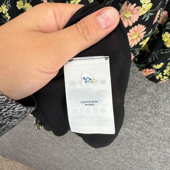 Lands' End Dress Women 2P Petite Black Floral Shift Short V-Neck Long Sleeve - Picture 6 of 7